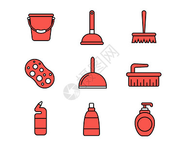 洗衣液红色清洁svg图标元素套图插画