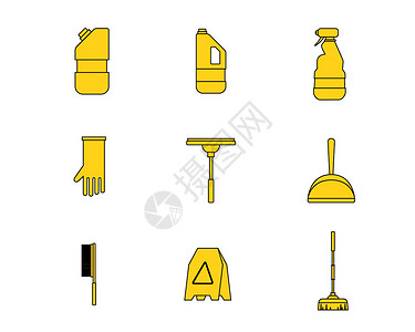 黄色清洁卫生图标清洗svg图标元素套图图片素材