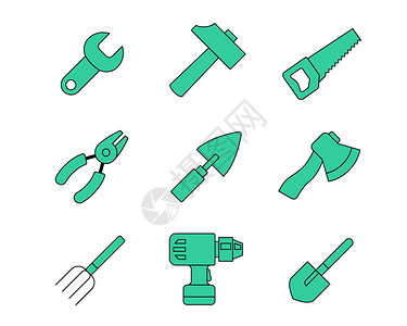 绿色叉子绿色修理工具svg图标元素套图插画