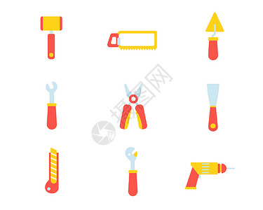 斧头镊子锤子红黄修理工具图标svg图标元素套图插画