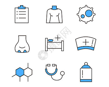 听诊器和报告蓝色SVG元素图标套图1插画