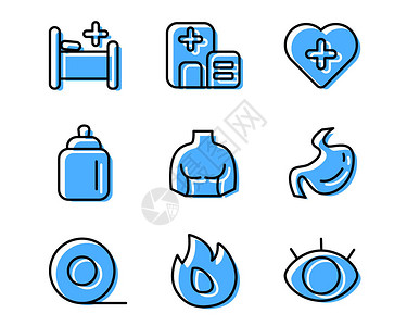 蓝色病床医院SVG元素图标套图图片