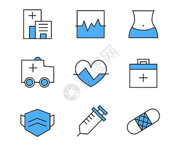 打针医疗箱蓝色医院SVG元素图标套图插画