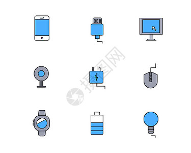 USB充电头彩色icon图标电子设备主题手机元素套图插画