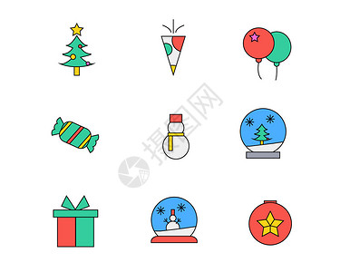 精致水晶球礼物彩色节日图标雪人水晶球气球礼物矢量SVG图标元素套图插画
