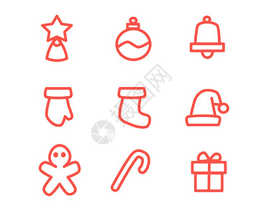 圣诞礼物元素红色ICON节日图标圣诞节svg图标元素套图插画