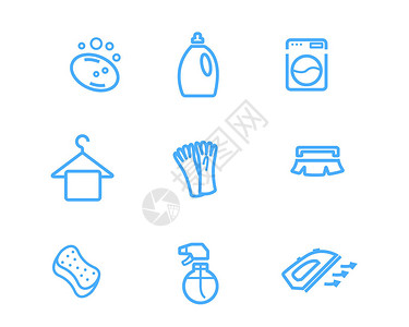 洗衣服的人蓝色线性清洁卫生图标svg图标元素套图1插画
