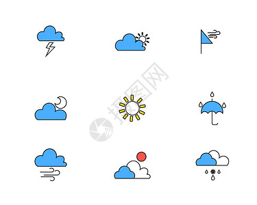 台风天彩色图标天气主题元素套图2插画