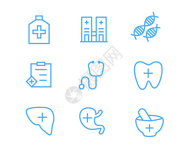 设计行业蓝色线性医疗行业图标svg图标元素套图插画