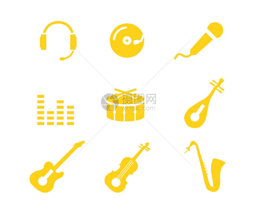 黄色音乐娱乐图标svg图标元素套图图片