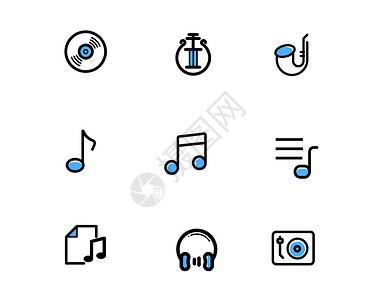 耳机圆球音符蓝色描边音乐娱乐图标svg图标元素套图插画