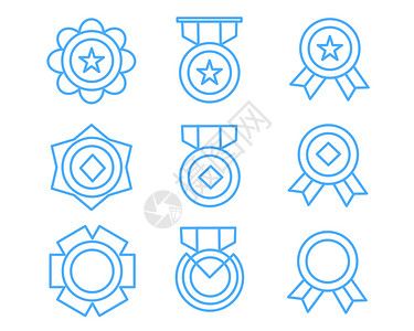 勋章设计蓝色ICON图标勋章svg图标元素套图5插画