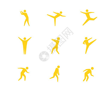 后踢腿黄色运动小人图标运动svg图标元素套图插画