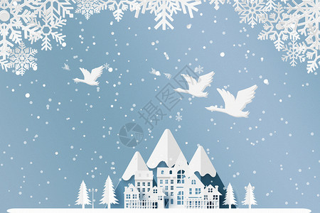 雪中城堡冬天雪花背景设计图片