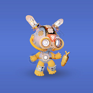c4d朋克风兔年形象模型之拿金萝卜的科技兔背景图片