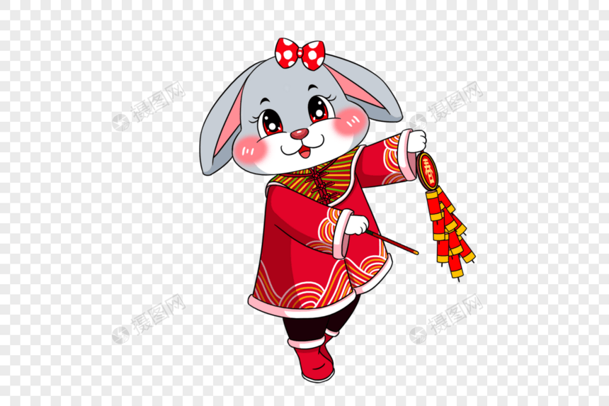 2023年兔年新年拿着鞭炮的可爱卡通垂耳兔图片