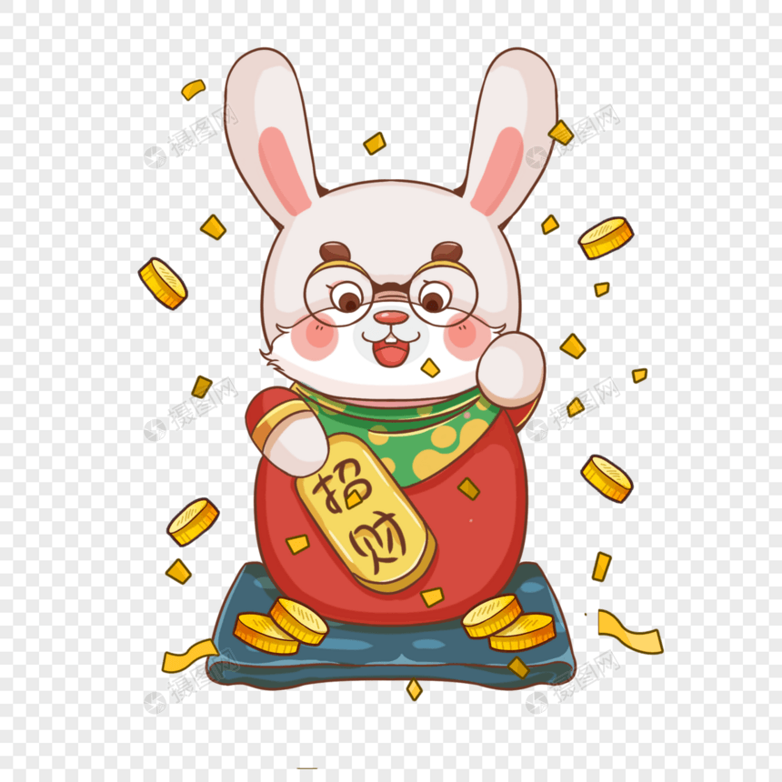 招财小兔子兔年喜庆插画图片