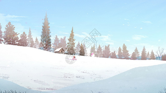 雪人在滑雪冬天在小木屋旁玩堆雪人插画