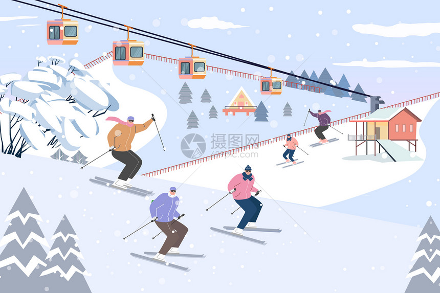冬季滑雪场矢量插画图片