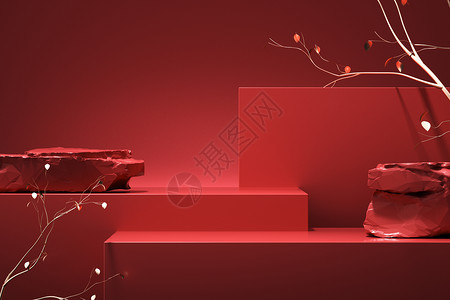 新年3D简约红色质感展台设计图片