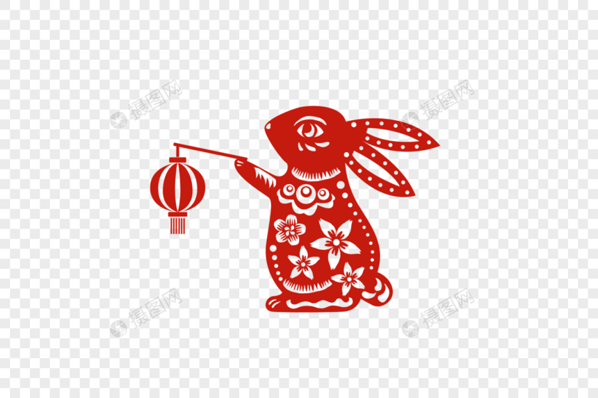 兔年新年创意红色兔子窗花剪纸图片