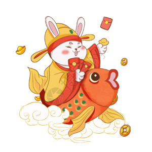 西红柿鱼兔子骑鱼财神GIF高清图片