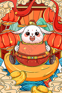 兔年大吉春节主题国潮风竖版插画图片