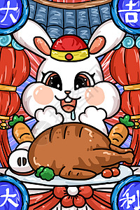 兔年国潮兔子新年插画之大吉大利图片
