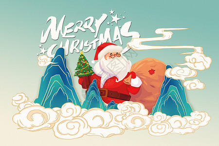 圣诞狂欢趴圣诞节国潮背景设计图片