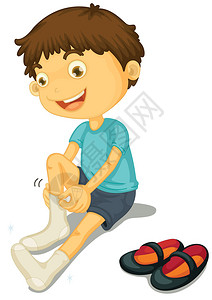 一个男孩穿鞋的插图图片
