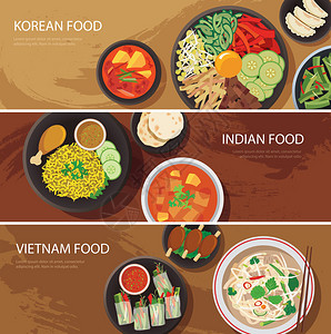 牛柳亚洲街头食品网横幅韩国食品印度食品插画