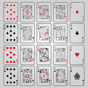 玩扑克牌矢量集十杰克皇后国王Ace图片