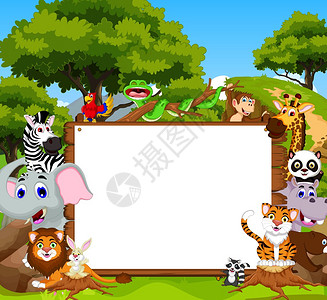 带空白符号和森林背景的滑动物漫画矢量插图空标志图片