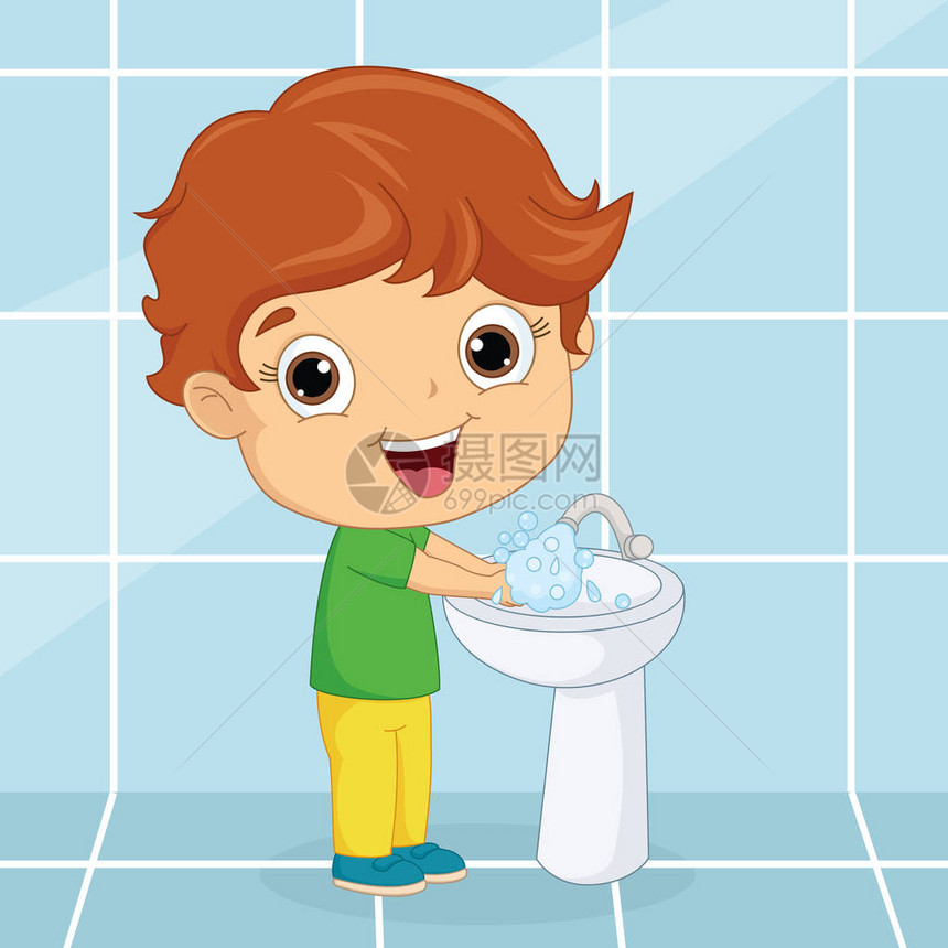 一个孩子洗手的矢量图图片