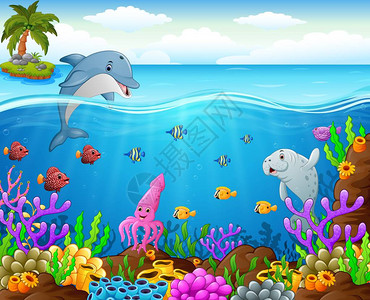 卡通鱼在海之下图片