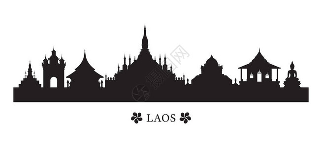 老挝琅勃拉邦寺庙城市风景旅行插画