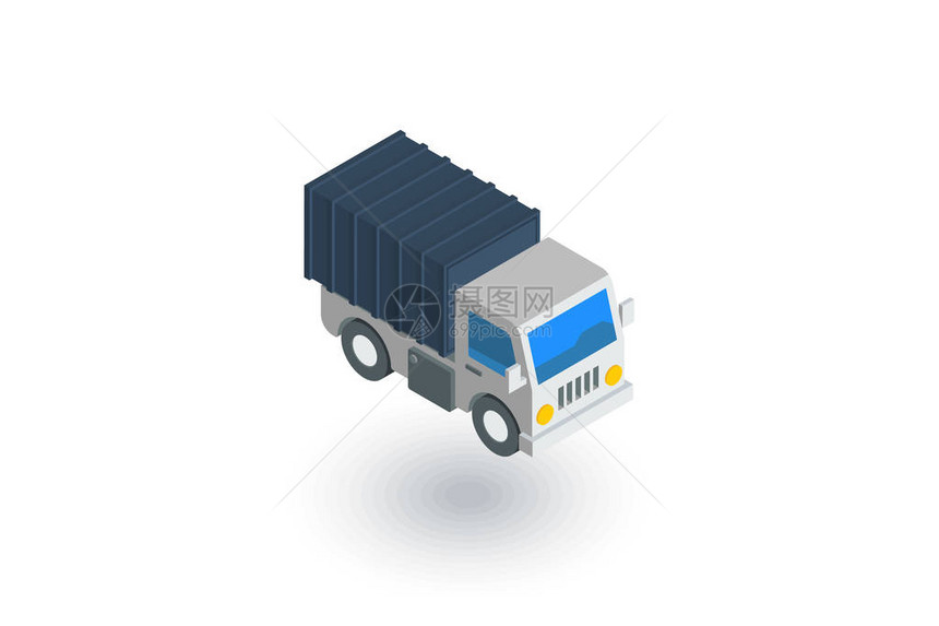 卡车驾驶室厢式容器等距平图标3d矢量图片