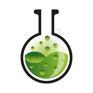 与绿色液体和泡沫的化学玻璃烧瓶矢量图图片