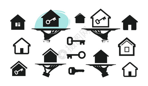 汽车官网首页房子首页设置图标建筑房地产钥匙符号矢量图插画