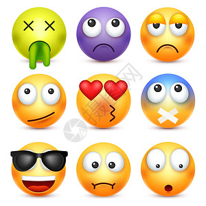 人见人爱面带笑容表情图标集黄色的脸与情感面部表情3d的真实表情悲伤快乐愤怒的脸有趣的卡通心情Web图标设计图片
