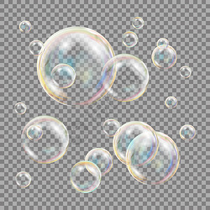 如梦如幻3d的肥皂泡泡透明矢量球的球水和泡沫设计孤立的插图设计图片