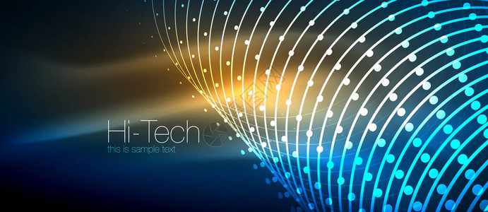 星罗棋布高科技未来技术背景霓虹灯形状和点设计图片