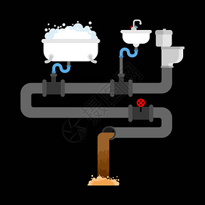 下水道系统在房子里管道和阀门水槽和马桶b图片