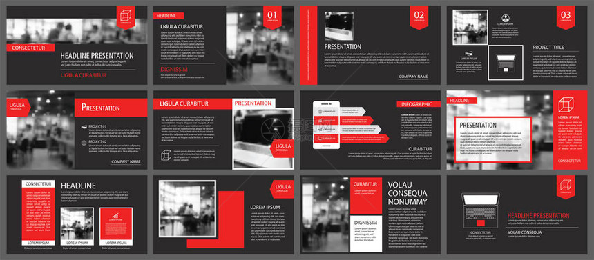 红色和黑色幻灯片演示模板信息图表业务元素用于传单小册子传单企业营销广告年度报告图片