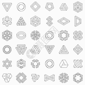 一组几何元素不可能的形状孤立在白色线设计矢量插图背景图片