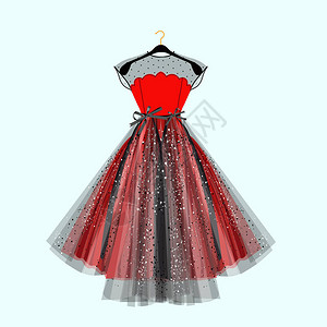 黑色和红色的花哨礼服的特殊事件与装饰网上商店矢量时尚插画图片