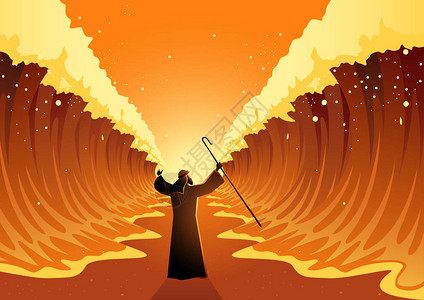 圣经和宗教矢量插画系列摩西伸出他的杖红海被神分开了图片