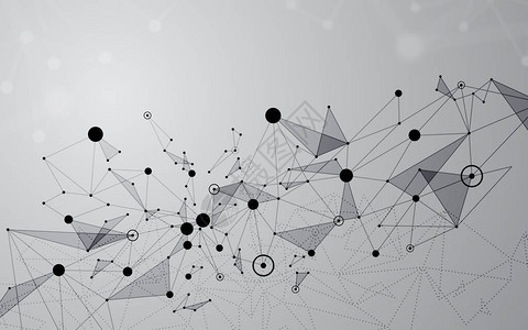抽象的未来派分子黑白背景计算机网络连接矢量图图片