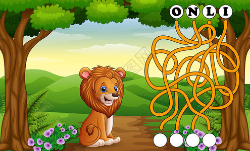 游戏狮子迷宫的矢量插图找到了通往这个词的路图片
