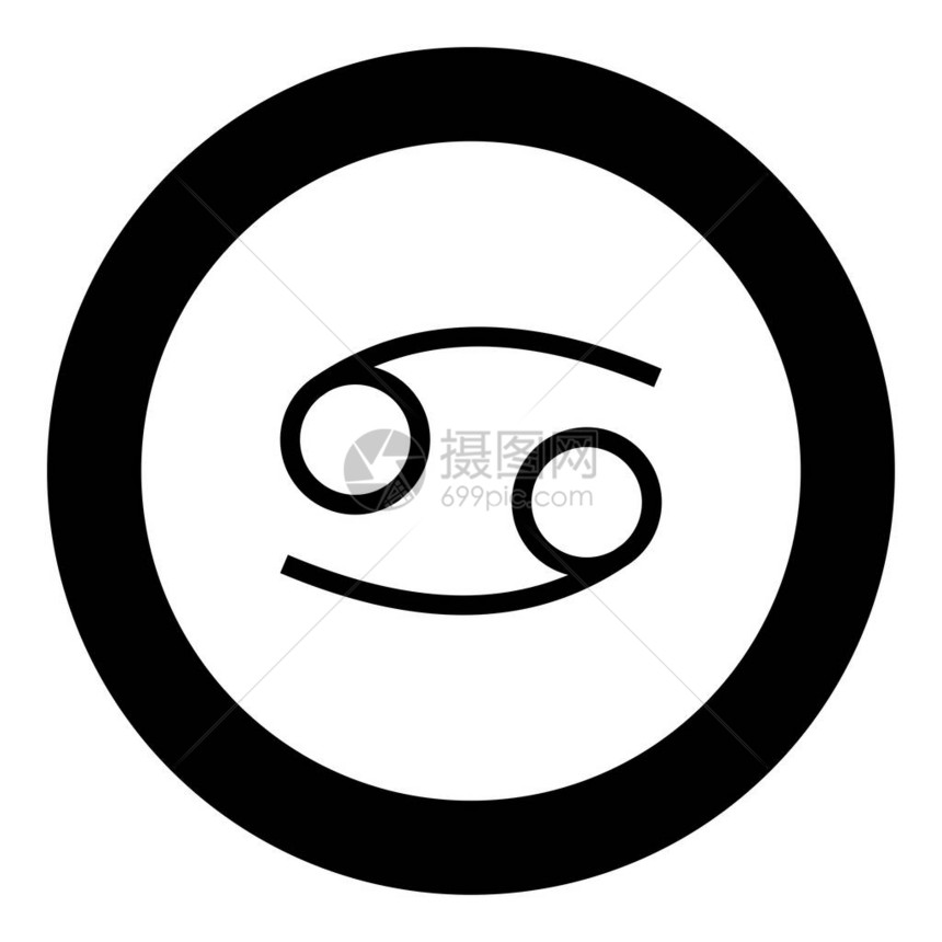 癌症生肖符号小龙虾标志图标黑色圆形矢量插图图片